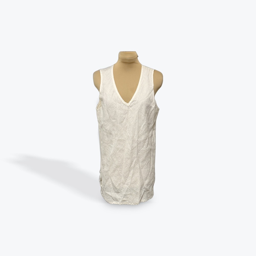 FLAX Linen Sleeveless V Neck Tunic Top Cream Size M Made‎ in Lithuania